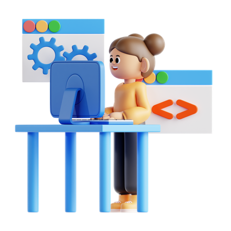 Female Programmer Doing Website Development  3D Icon