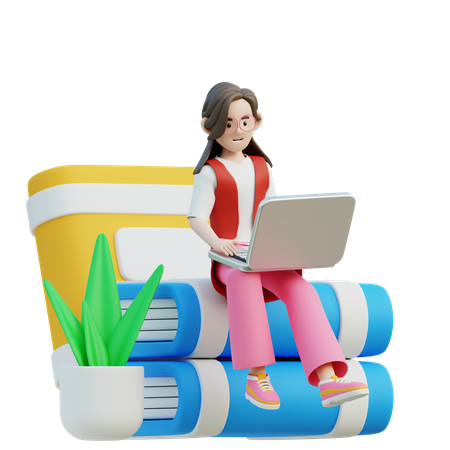 Female Read Online Book  3D Illustration