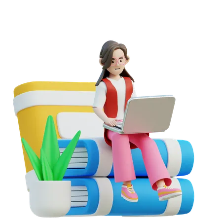 Female Read Online Book  3D Illustration