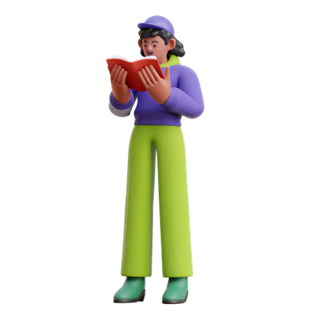 Female Reading A Book Seriously While Standing 3D Illustration