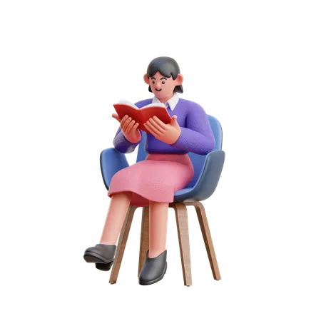 Female Reading A Book While Sitting On Chair  3D Illustration