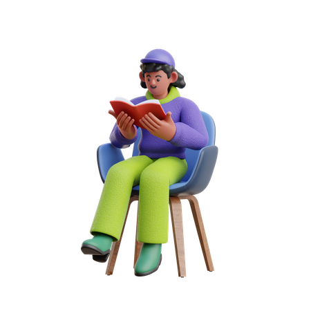 Female Reading A Book While Sitting On Chair 3D Illustration