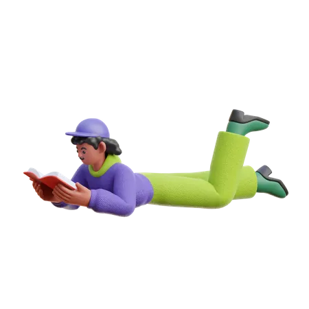 Female Reading A Book While Sleeping  3D Illustration