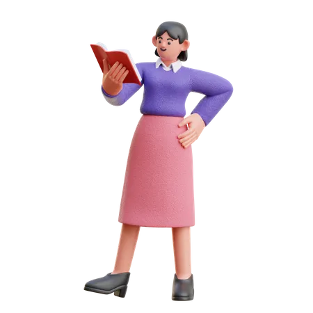 Female Reading A Book While Standing  3D Illustration