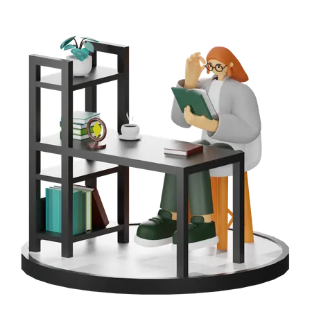 Female Reading Book  3D Illustration