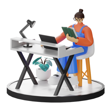 Female Reading Book  3D Illustration