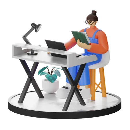 Female Reading Book  3D Illustration