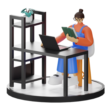 Female Reading Book  3D Illustration