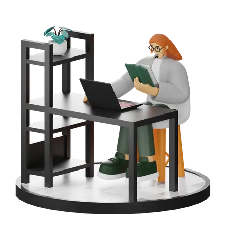 Female Reading Book  3D Illustration