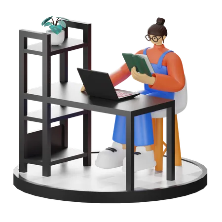 Female Reading Book  3D Illustration