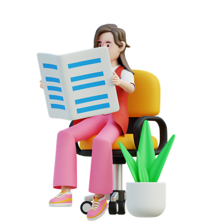 Female Reading The Newspaper  3D Icon