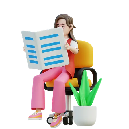 Female Reading The Newspaper  3D Illustration