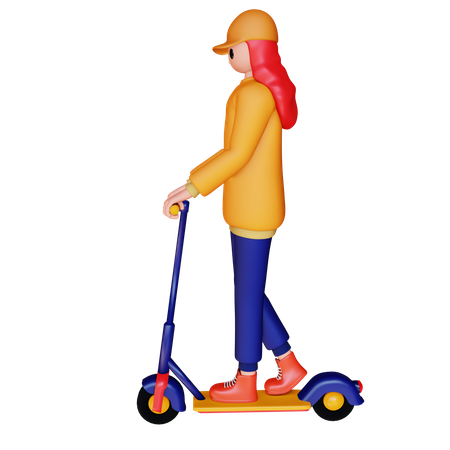 Female riding electric scooter 3D Illustration
