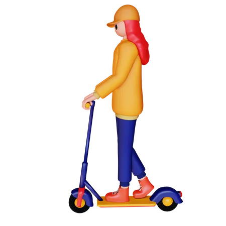 Female riding electric scooter  3D Illustration