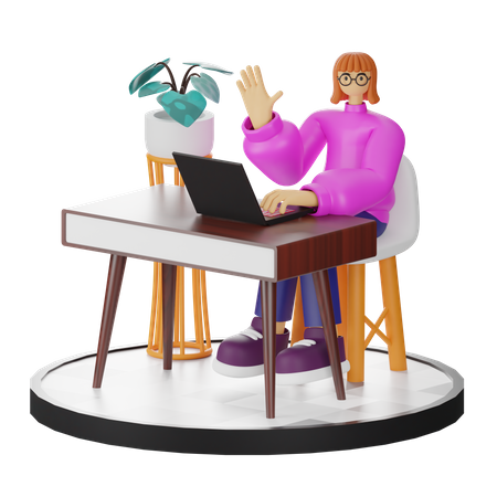 Female Saying Hi at desk  3D Illustration