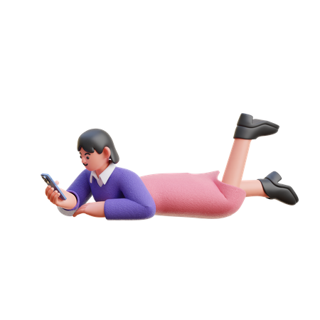 Female Scroll Social Media While Sleeping 3D Illustration