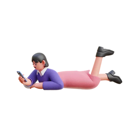 Female Scroll Social Media While Sleeping 3D Illustration