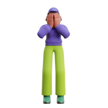 Female Shame Or Sad Pose 3D Illustration