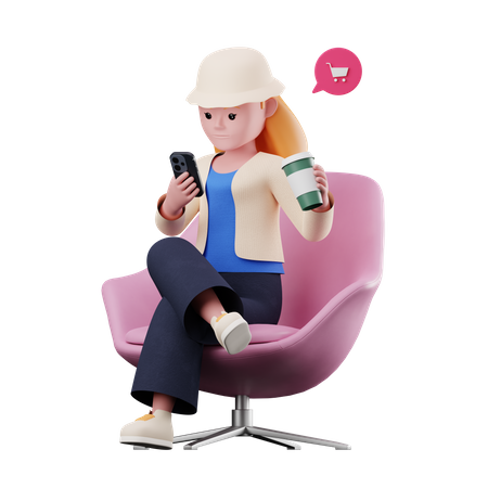 Female Shopping on Phone  3D Illustration