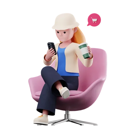 Female Shopping on Phone  3D Illustration