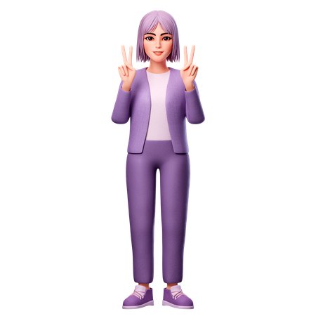 Female showing Peace Sign  3D Illustration