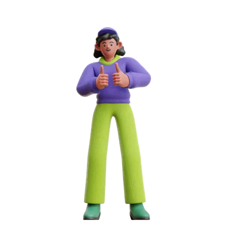 Female showing Thumbs Up  3D Illustration