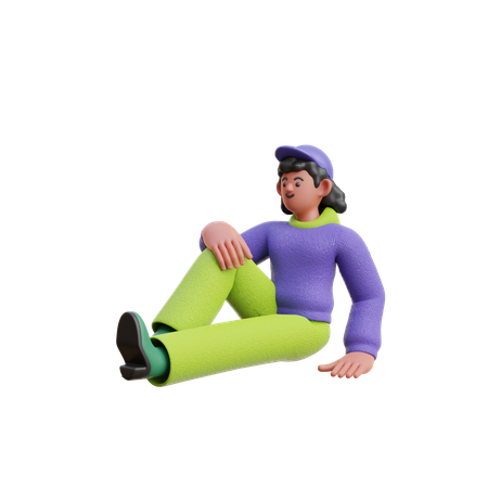 Female Sitting Down Relax  3D Icon