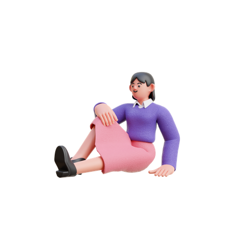 Female Sitting Down Relax  3D Icon