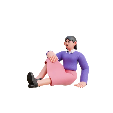 Female Sitting Down Relax 3D Illustration