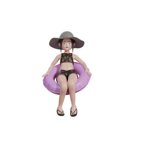 Female sitting on floating balloon  3D Illustration