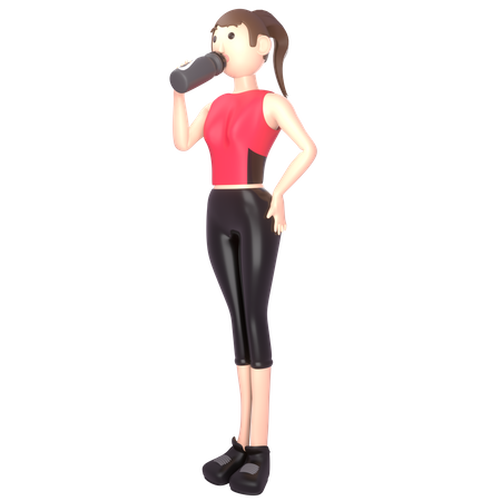 Female sports person drinking energy drink 3D Illustration