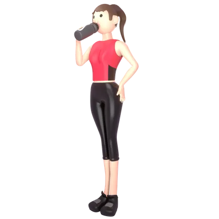 Female sports person drinking energy drink  3D Illustration