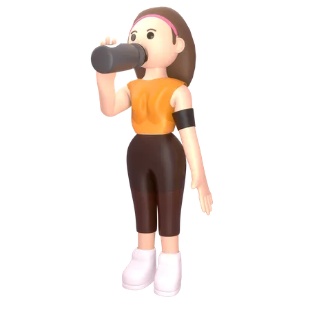 Female sportsperson drinking energy drink 3D Illustration