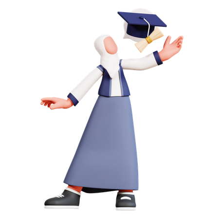 Female Student Getting Graduation Degree  3D Icon