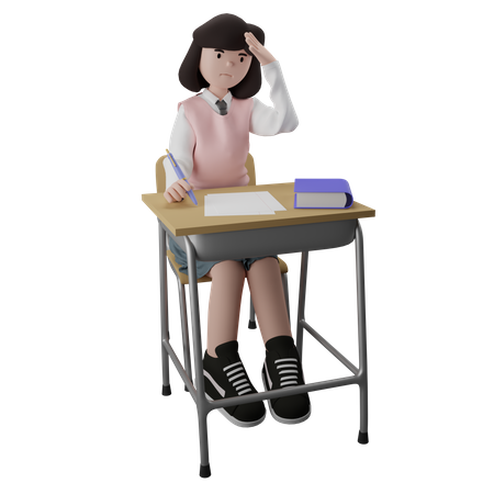 Female student giving exam 3D Illustration