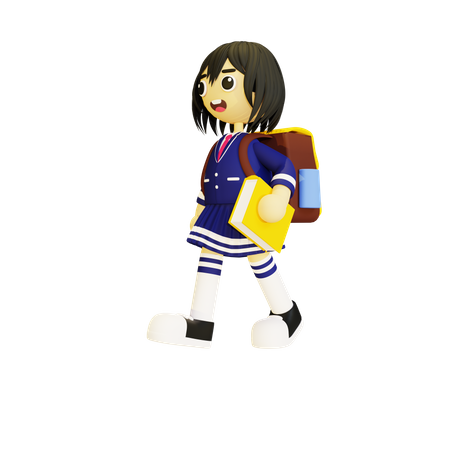 Female student going school  3D Icon