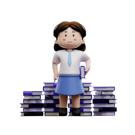 Female student holding a book  3D Illustration