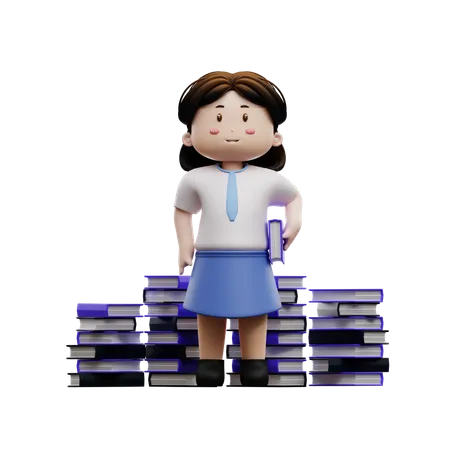 Female student holding a book  3D Illustration