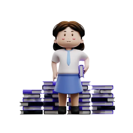 Female student holding a book 3D Illustration