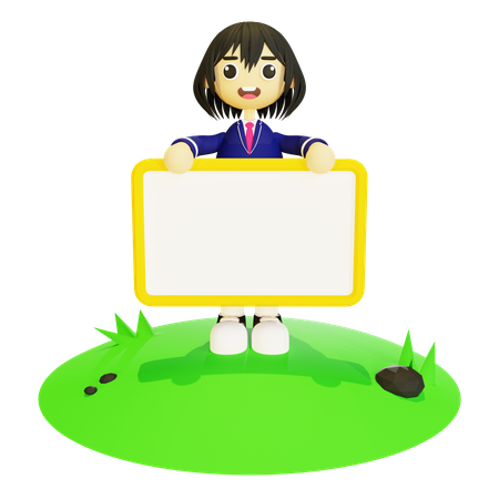 Female student holding blank board  3D Illustration