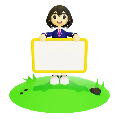 Female student holding blank board  3D Illustration