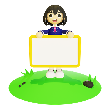 Female student holding blank board 3D Illustration