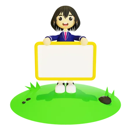 Female student holding blank board 3D Illustration