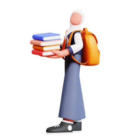 Female Student Holding Books  3D Illustration