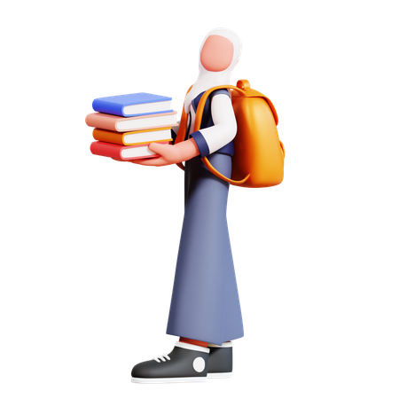 Female Student Holding Books  3D Illustration