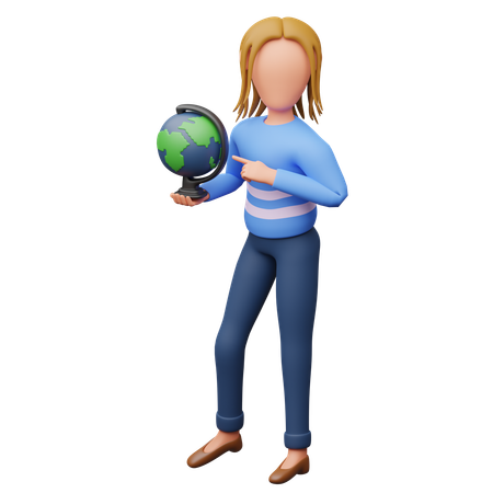 Female Student Holding Globe  3D Illustration