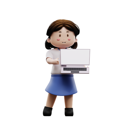 Female student holding laptop  3D Illustration