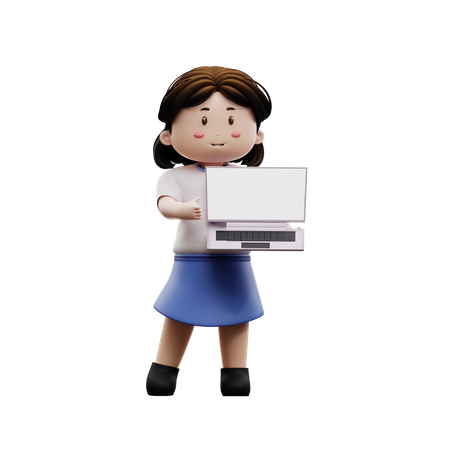 Female student holding laptop  3D Illustration