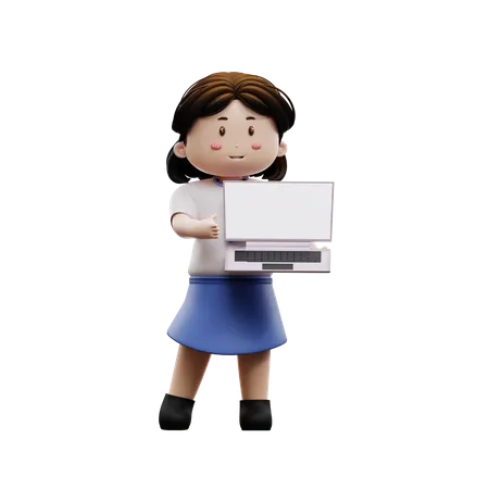 Female student holding laptop  3D Illustration