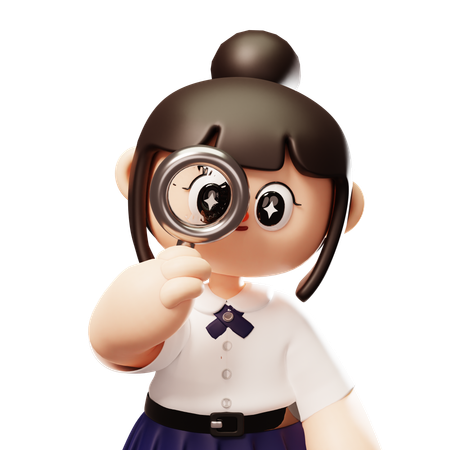 Female Student Holding Magnifier  3D Illustration